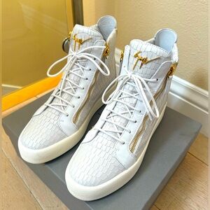 Giuseppe Zanotti White Croc Embossed Leather High Top Sneakers - size US13/EU46